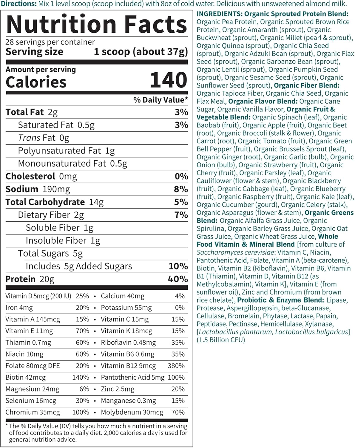 Garden of Life Meal Replacement - Organic Raw Plant Based Protein Powder, Lightly Sweet, Vegan, Gluten-Free, 36.6oz (2lb 5oz/1,038g) Powder Pack of 2