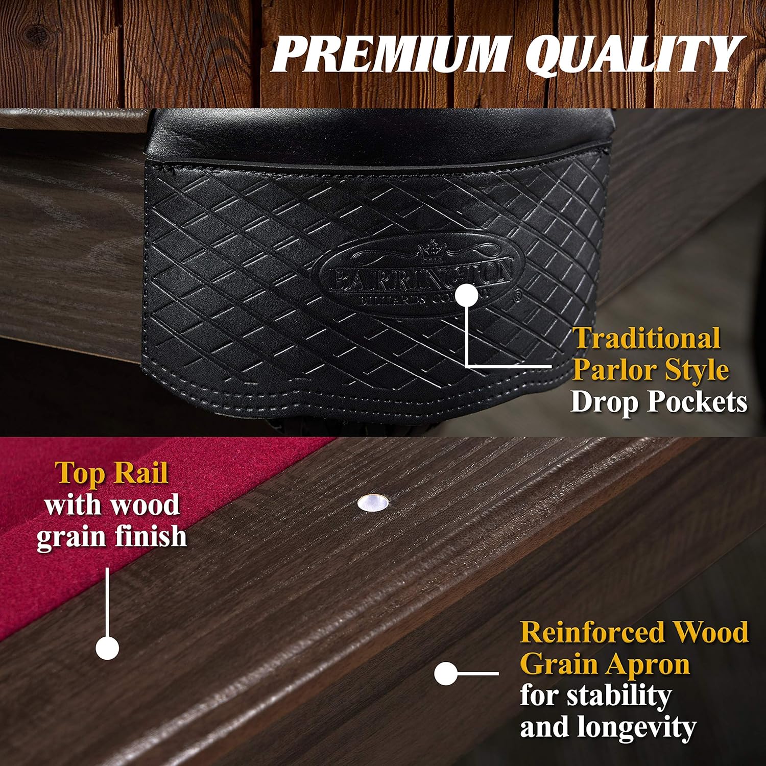 Barrington Billiards 7.5' Belleville Drop Pocket Table with Pool Ball and Cue Stick Set Plus Wall Storage Rack