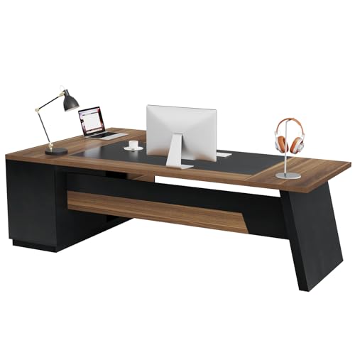 Tribesigns 78" L-Shaped Executive Desk, Large Office Desk with Drawers and Lateral File Cabinet, Business Furniture with Storage Shelves, Modern Computer Desk for Home Office, Walnut & Black