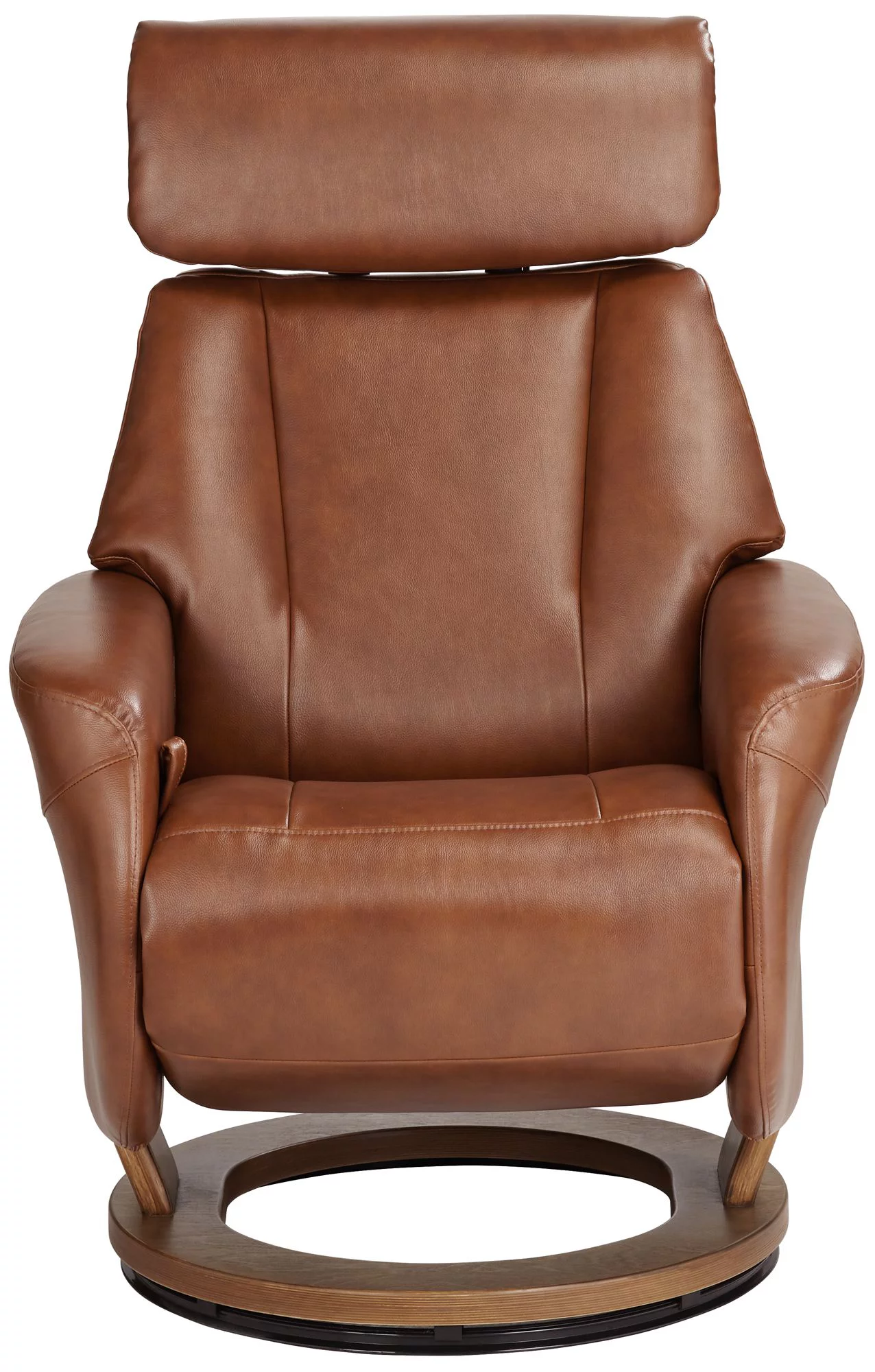 BenchMaster Brown Swivel Faux Leather Recliner Chair Modern Armchair Comfortable Manual Reclining Footrest Headrest for Bedroom