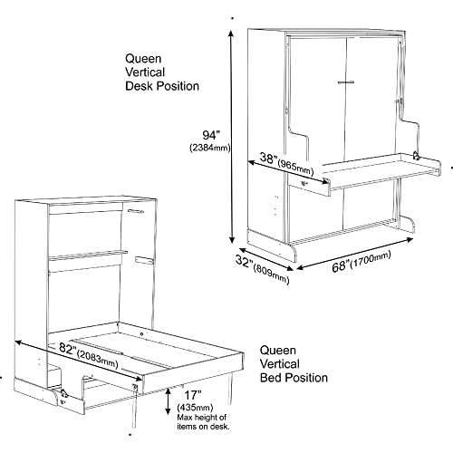 Murphy Bed with Desk, Ideal Bedroom Furniture for Small Spaces, Horizontal & Vertical Pull-Out Beds and Space Saving Furniture, Foldable Beds (Summerflame, Horizontal Queen)