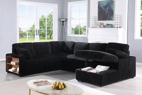 Oversized U-Shaped Sectional Sofa Couch Plush Corduroy Upholstered Modular Deep Seat Sofa&Couch Sectional W/Right Facing Chaise Lounge and 7 Toss Pillows for Home Apartment Living Room Furniture Sets