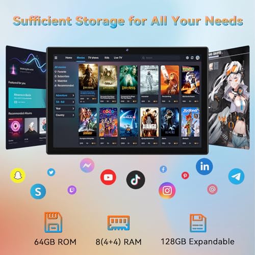 10.1 Inch Android 14 Tablet 2024 Newest Octa-Core Tablets, 64GB ROM+8(4+4)GB RAM/128GB Expandable, 13MP+5MP Dual Camera, 5G WiFi, Bluetooth, FHD IPS Screen, 2 in 1 Tablet with Keyboard, Case, Stylus