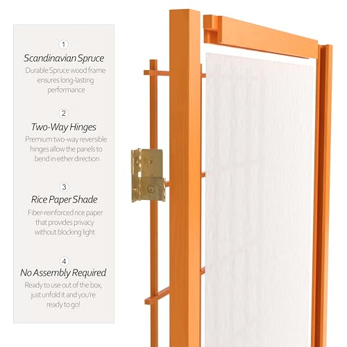Red Lantern 6 ft. Tall Window Pane Shoji Screen-Natural-4 Panels Room Divider