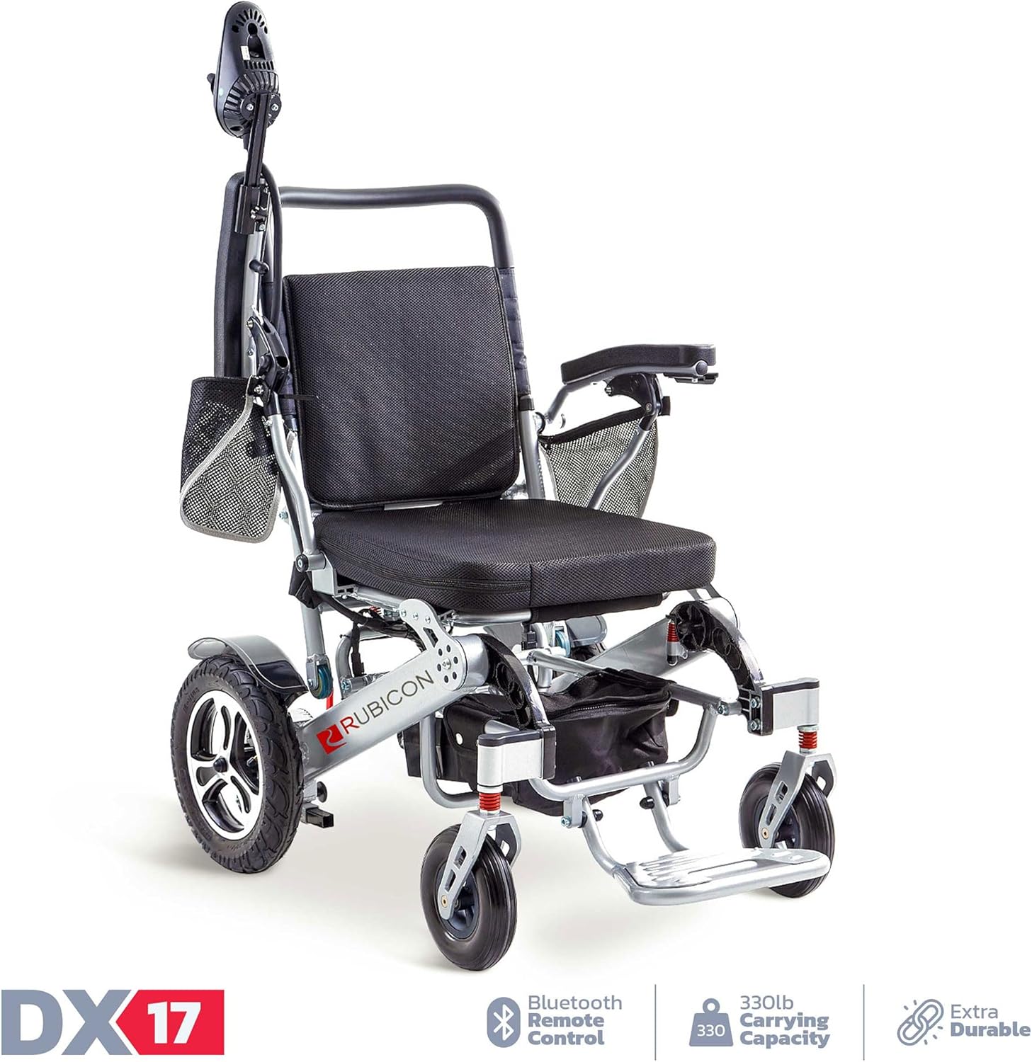 Rubicon DX17 Automatic Foldable Electric Wheelchairs for Adults - Deluxe One Click Fold and Unfold - Super Horse Power (600W Motor Power) - Longest Range (up to 25miles with 20AH Battery)
