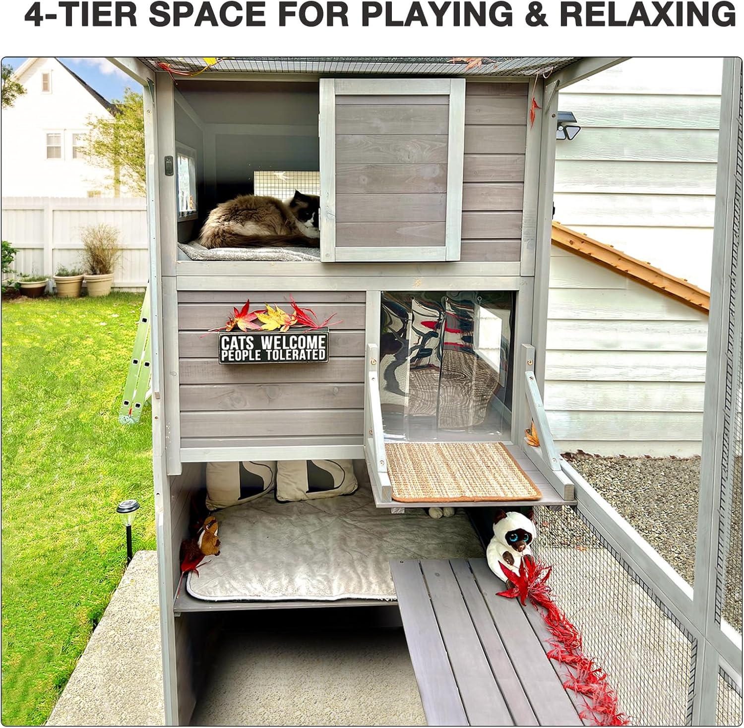 Catio Outdoor Cat Enclosure for Multiple Cats Weatherproof Large Cat House with 4 Levels, 3 Resting Rooms, 3 Platforms,77" L