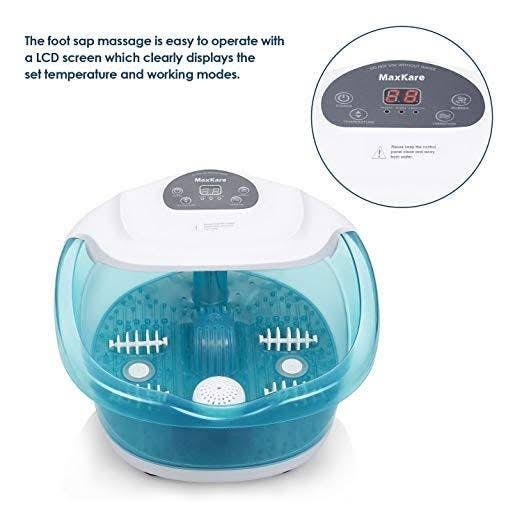 Maxkare Foot Spa/Bath Massager with Heat Bubbles Vibration 3 in 1 Function, 4 Masssaging Rollers Pedicure Tired Feet Stress Reli