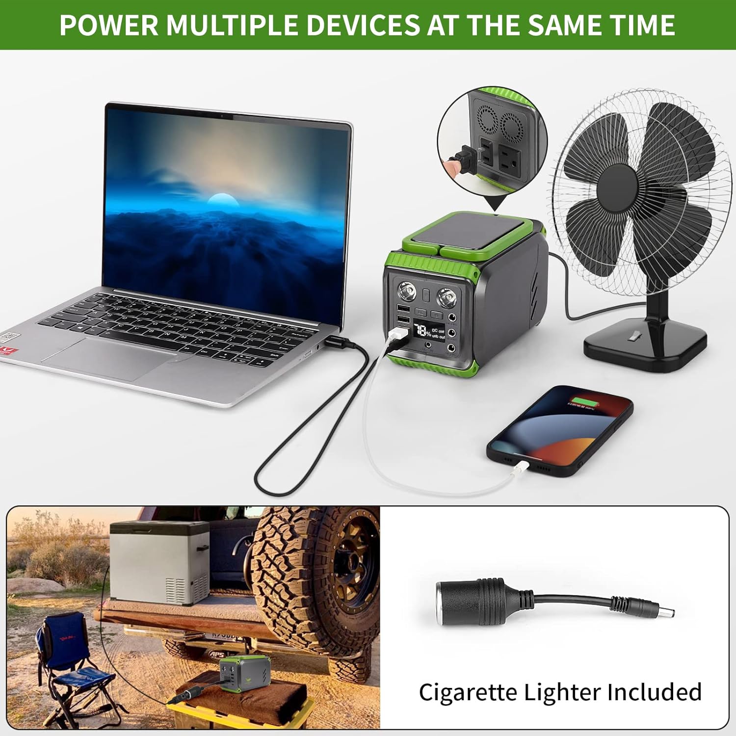 Portable Power Station, Camping Power Station 54000mAh 200Wh two-way 60W USB-C, 200W (Peak 400W) Solar Powered Generator with 110V AC Outlet for Home Use, Camping, CPAP Machine