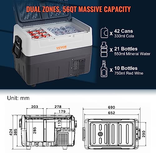 VEVOR Portable Car Refrigerator, 12 Volt Refrigerator with Compressor, -4℉ to 68℉, DC 12/24V, AC 110-240V(Home & Car Use)
