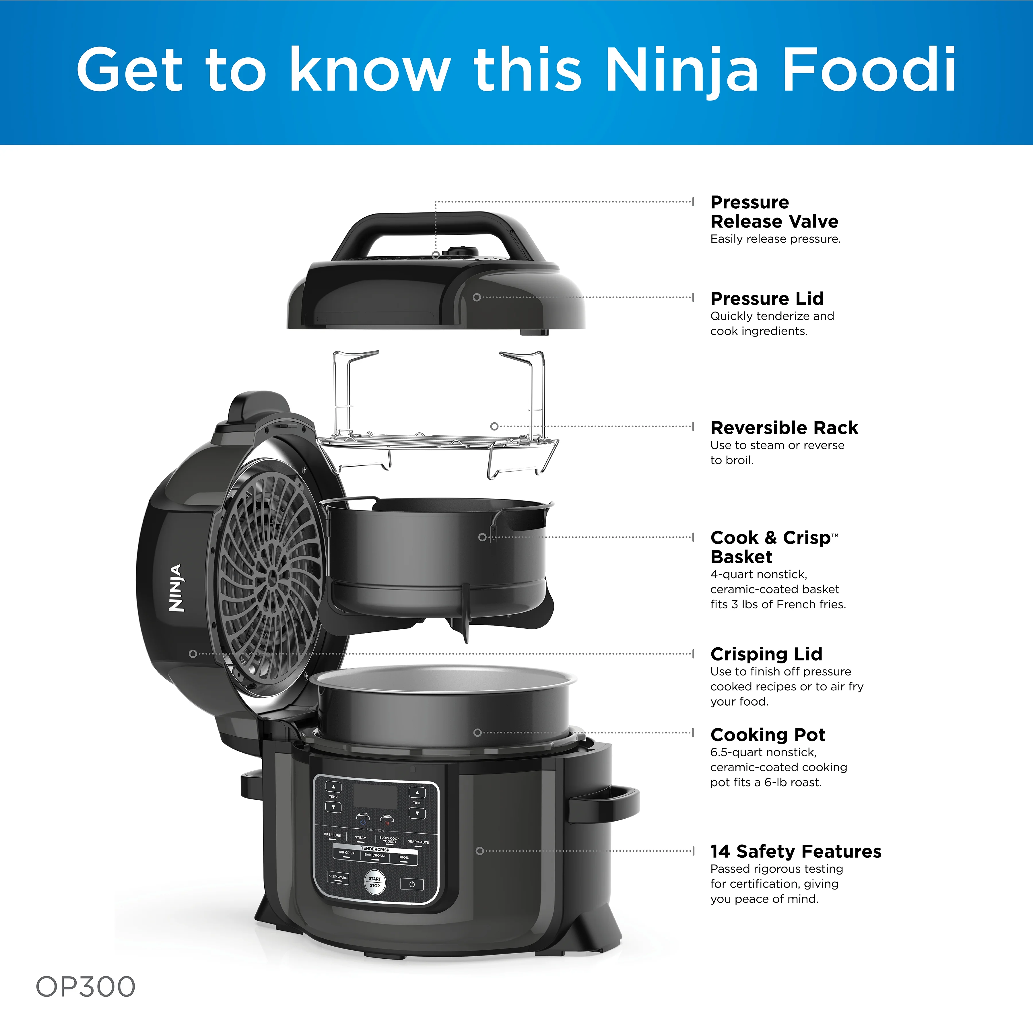 Foodi™ TenderCrisp™ 8-in-1 6.5-Quart Pressure Cooker, OP300