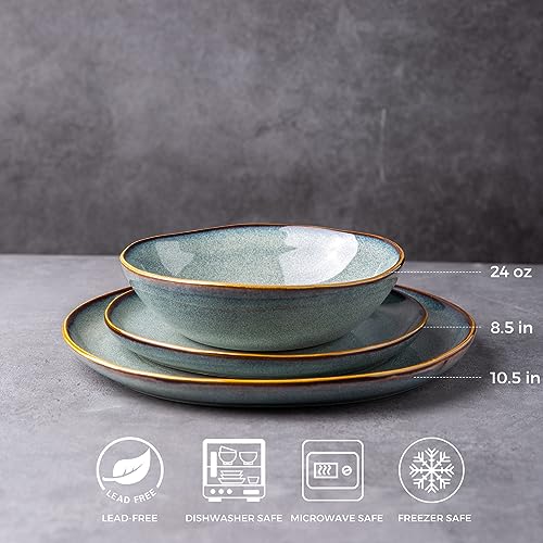 AmorArc Ceramic Dinnerware Sets,Handmade Reactive Glaze Plates and Bowls Set,Highly Chip and Crack Resistant | Dishwasher & Microwave Safe,Service for 8 Dishes Set (24pc)