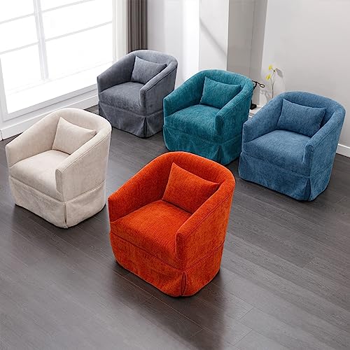 ODUWA Swivel Accent Armchair Set of 2,Upholstered 360 Degree Swivel Barrel Chair with Skirt,Modern Round Armchair with Metal Base and 1 Pillow for Living Room Bedroom Office