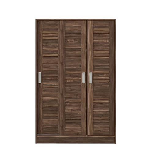 3 Door Wardrobe Armoire Closet with Sliding Doors and Storage Shelevs Freestanding Wardrobe Cabinet with Hanging Rod Clothes, Cabinet Organizer for Bedroom, 20.5"D x 42.5"W x 66.9"H (Wulnut)