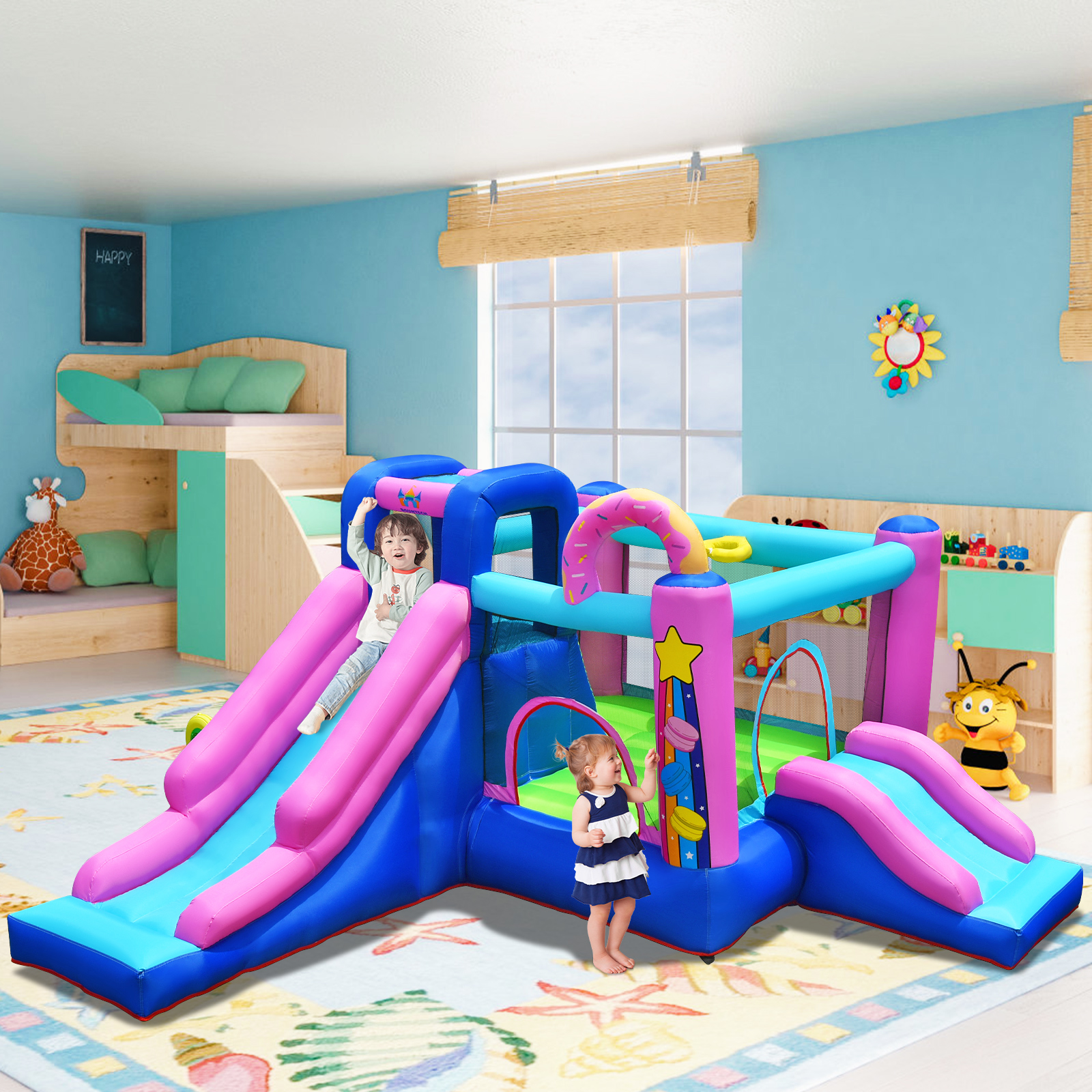 Infans Bountech Inflatable Bounce Castle Dual Slides Jumping Bouncer w/ 480W Air Blower