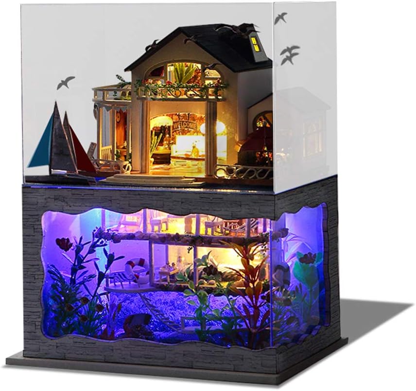 Dollhouse Miniature with Furniture, DIY Dollhouse Kit Plus Dust Proof and Music Movement, 1:24 Scale Creative Room for Valentine's Day Gift Idea