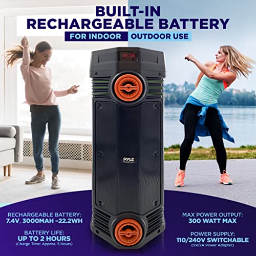 Pyle Portable Bluetooth PA Speaker - 300W Dual 6.5” Rechargeable Indoor/Outdoor BT Karaoke Audio System-Party Lights,LED Display,FM/AUX/MP3/USB/SD, 1/4" in, Handle, Wheels-Wireless Mic, Remote Control