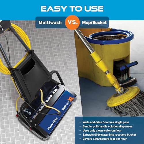 Multiwash 14 inch Commercial Floor Scrubber Machine by Powr-Flite, Power Scrubbers for Cleaning a Variety of Hard and Soft Surface Floors, PFMW14