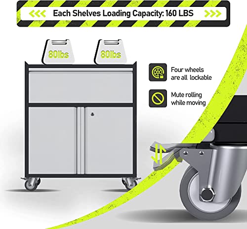 Rolling Garage Storage Cabinet, Mobile Garage Cabinet with Wheel, Metal Rolling Tool Cabinet, Metal Storage Cabinet with Drawers and Wheels for Home Office, Assembly Required