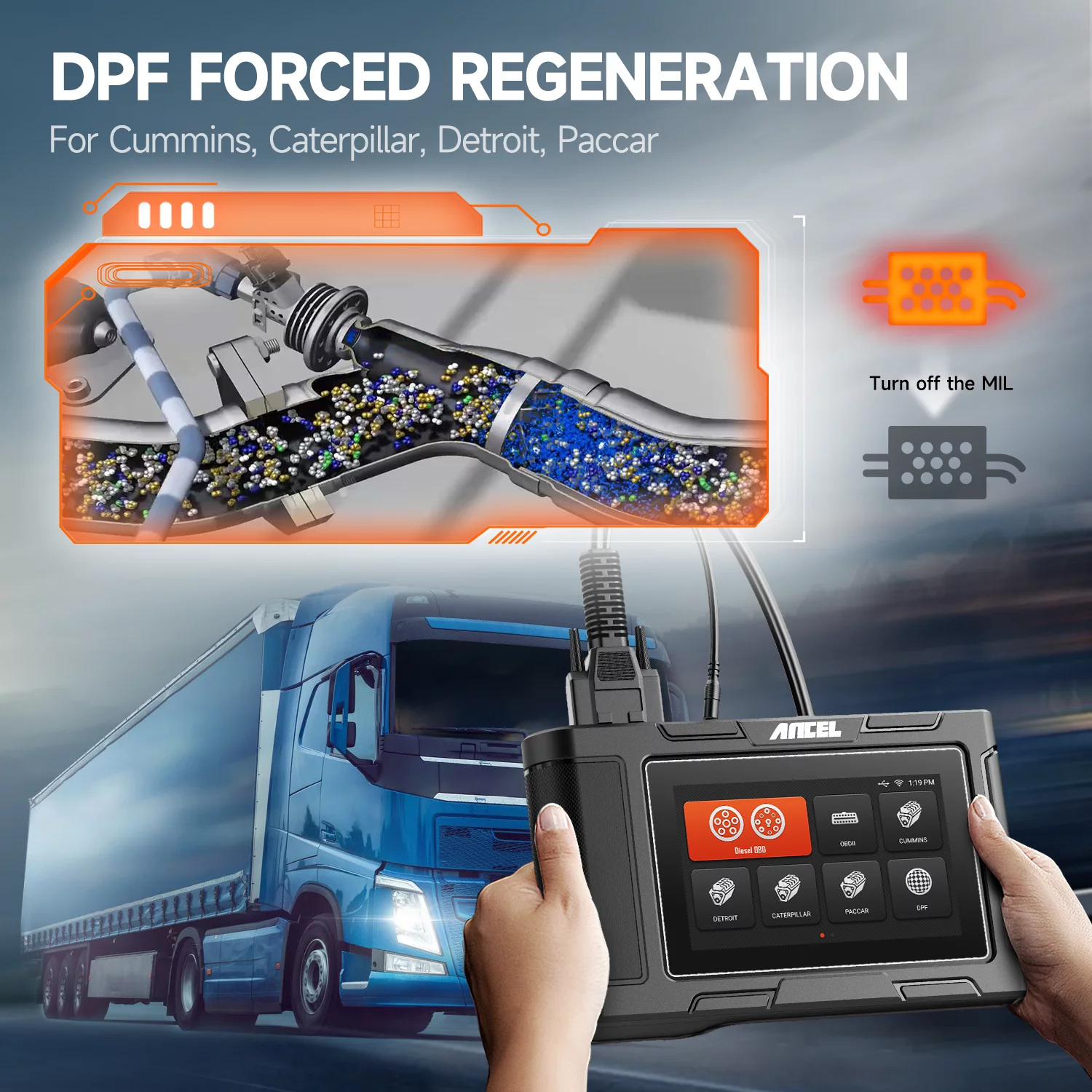 ANCEL HD3400 Diesel Truck Scanner Heavy Duty Truck Diagnostic Tool DPF Regen All Systems Scanner HD OBD Scanner Truck Code Reader for Cummins Engine,Freightliner,Peterbilt,Kenworth,Bobcat,Volvo,Mack