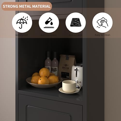 Kitchen Pantry Cabinet with Acrylic Glass Doors, 75" Metal Kitchen Hutch with Countertop, Adjustable Shelves, Freestanding Food Pantry Cabinet for Living, Dining Room, Black, Assembly Required