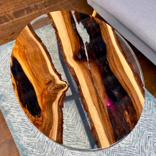 NAV KONST Customized Oval epoxy Resin Solid Wood Opaque Table, Dining Table, Living Room Table, Wooden Epoxy Coffee Table, Side Table Size: 24"X12"X18" (LXBXH)