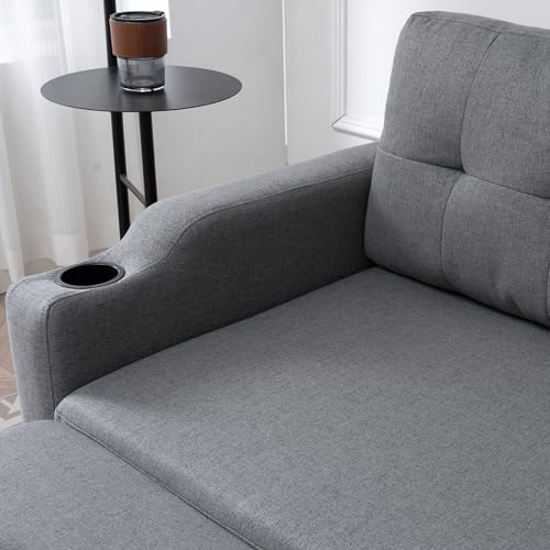 2-in-1 Design Pull Out Sleeper Sofa, Modern Upholstered L-Shaped Sofa with 2 Cup Holders & Side Storage Pocket, 3-Seat Storage Chaise Sectional Sofas for Living Room Office Apartment, Brown
