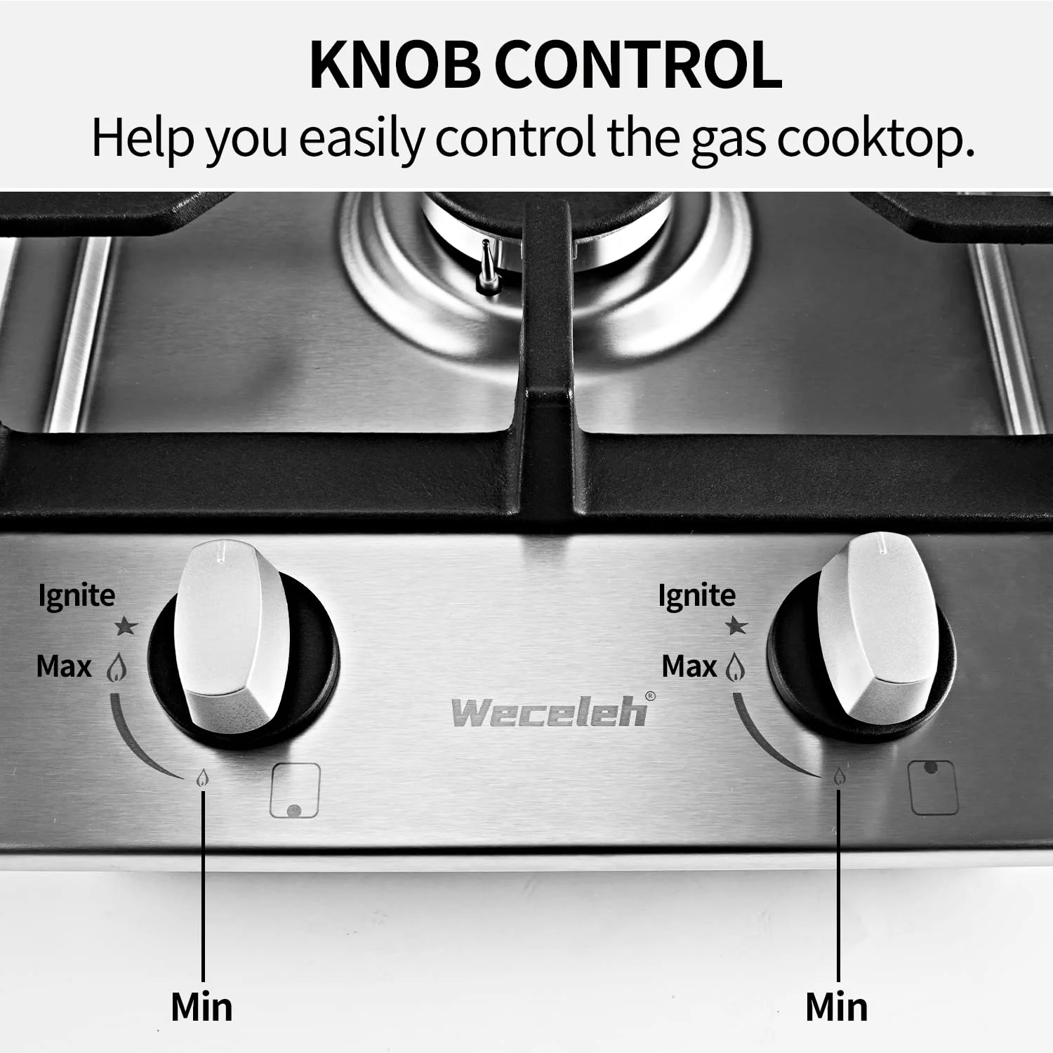 12" Dual Fuel 2 Burner Cooktop with Dual Size Power Burner,Stainless Steel Gas Stove