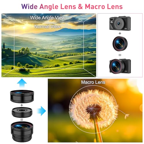 4K Digital Camera for Photography, WiFi UHD Autofocus 64MP Vlogging Camera for YouTube with Super Wide-Angle Lens, 3" 180° Flip Screen, 18X Digital Zoom with 32GB SD Card, 2 Batteries, Black