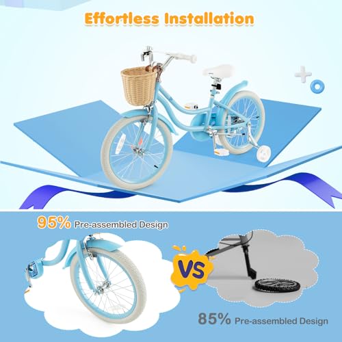BABY JOY Kids Bike, 14 16 18 Inch Kids Bicycles for 3-8 Years Old Children with Training Wheels, Adjustable Height, Handbrake & Coaster Brake, Boys Girls Bike (Pink, Green, Blue)