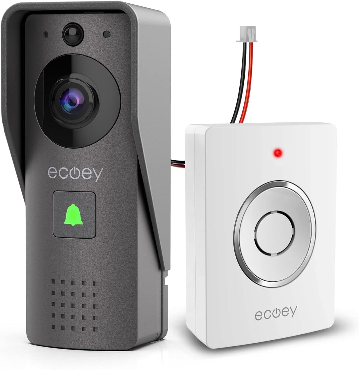 Ecoey Video Doorbell Camera, Smart Wi-Fi Doorbell Camera with Two-Way Audio, Video Doorbell with 1080P HD, PIR Motion Detection, Removable TF Card, Wireless Doorbell with Solar Energy, GW1002, 1PACK