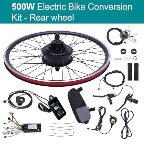 Electric Bicycle Motor Kit, 24 E-Bike Rear Wheel Conversion Kit, 36V 500W E-Bike Cycling Hub Conversion Dual Mode Controller, Electric Bike Conversion Kit with Display