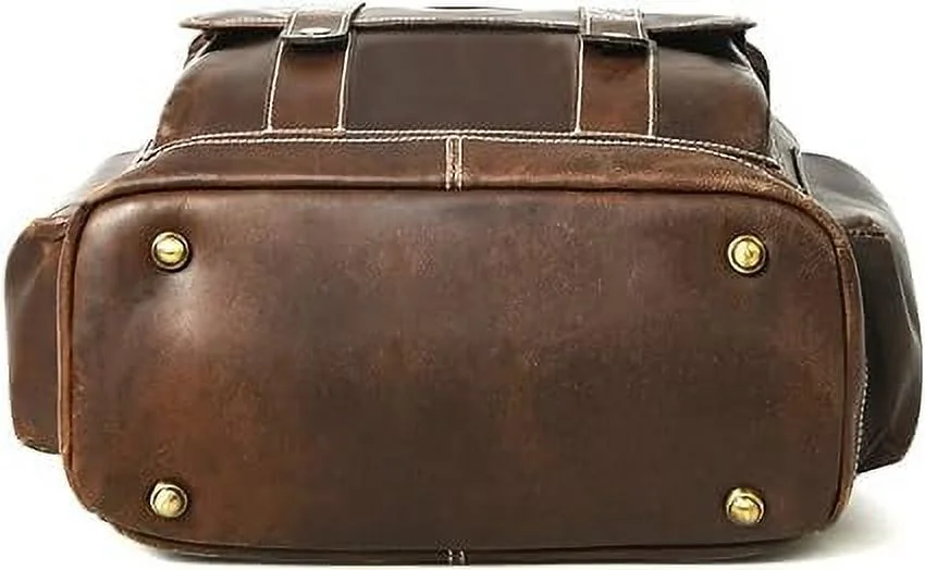 Hulsh Buffalo Leather Backpack for Men & Women Vintage Genuine Leather Laptop Backpack Full Grain Brown Leather Backpacks Rucksack Knapsack with Padded Laptop Sleeve Best for Office Travel Use