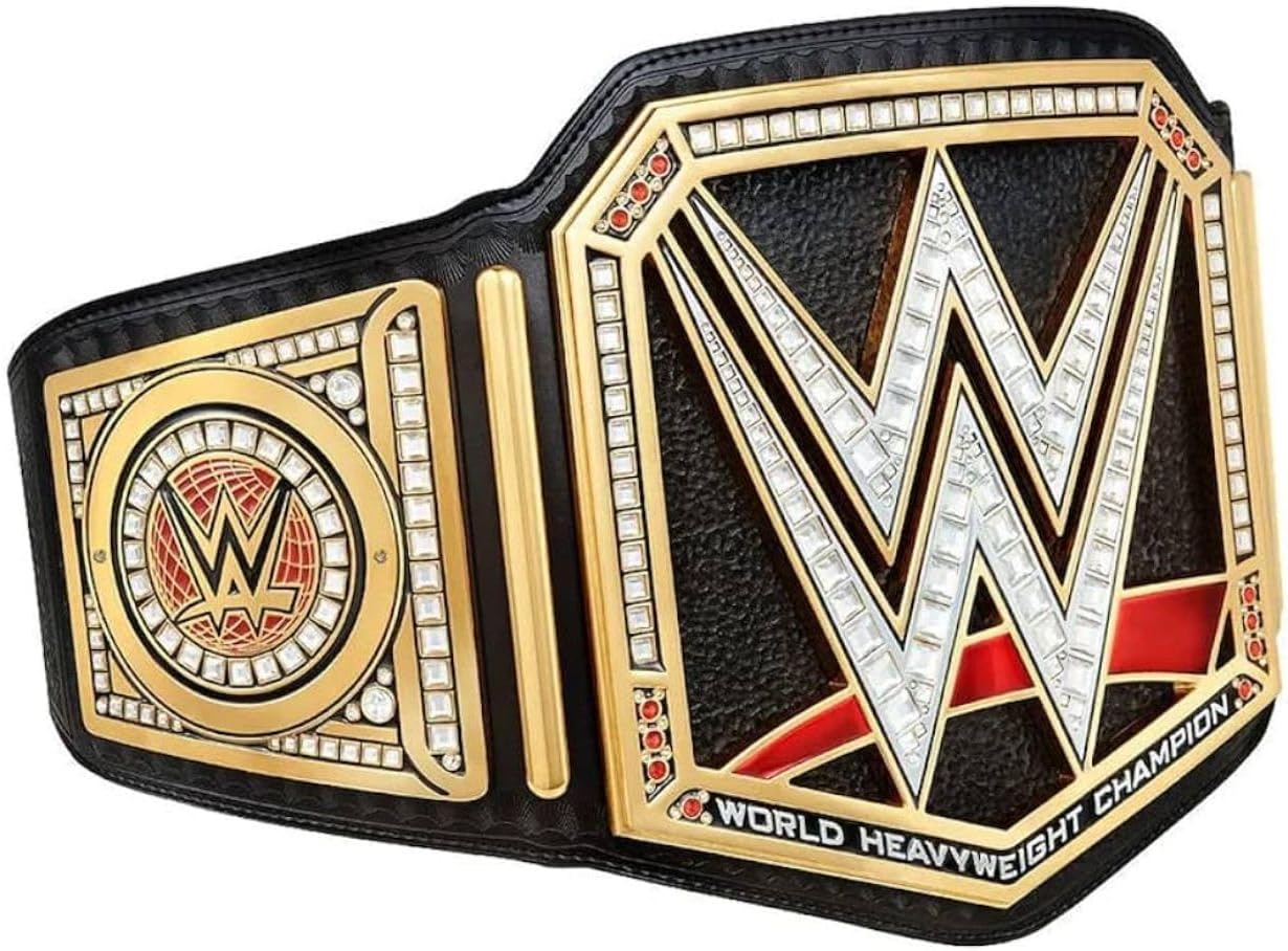 World Heavyweight Championship Replica Wrestling Title Belt Adult Size - Gold Coated Metal Plate Leather Strap, Black