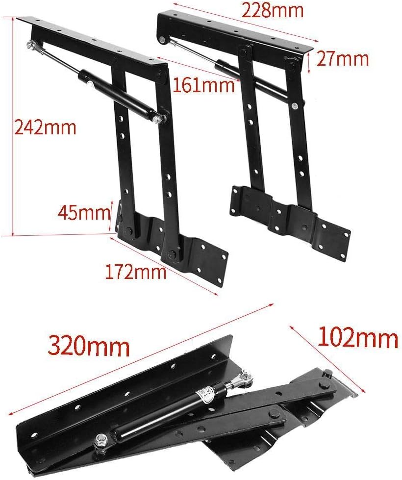 1 Pair Folding Lift up Top Furniture Hinge, Practical Lift Up Coffee Table Mechanism Hardware Fitting Hinge, Spring Standing Desk Frame