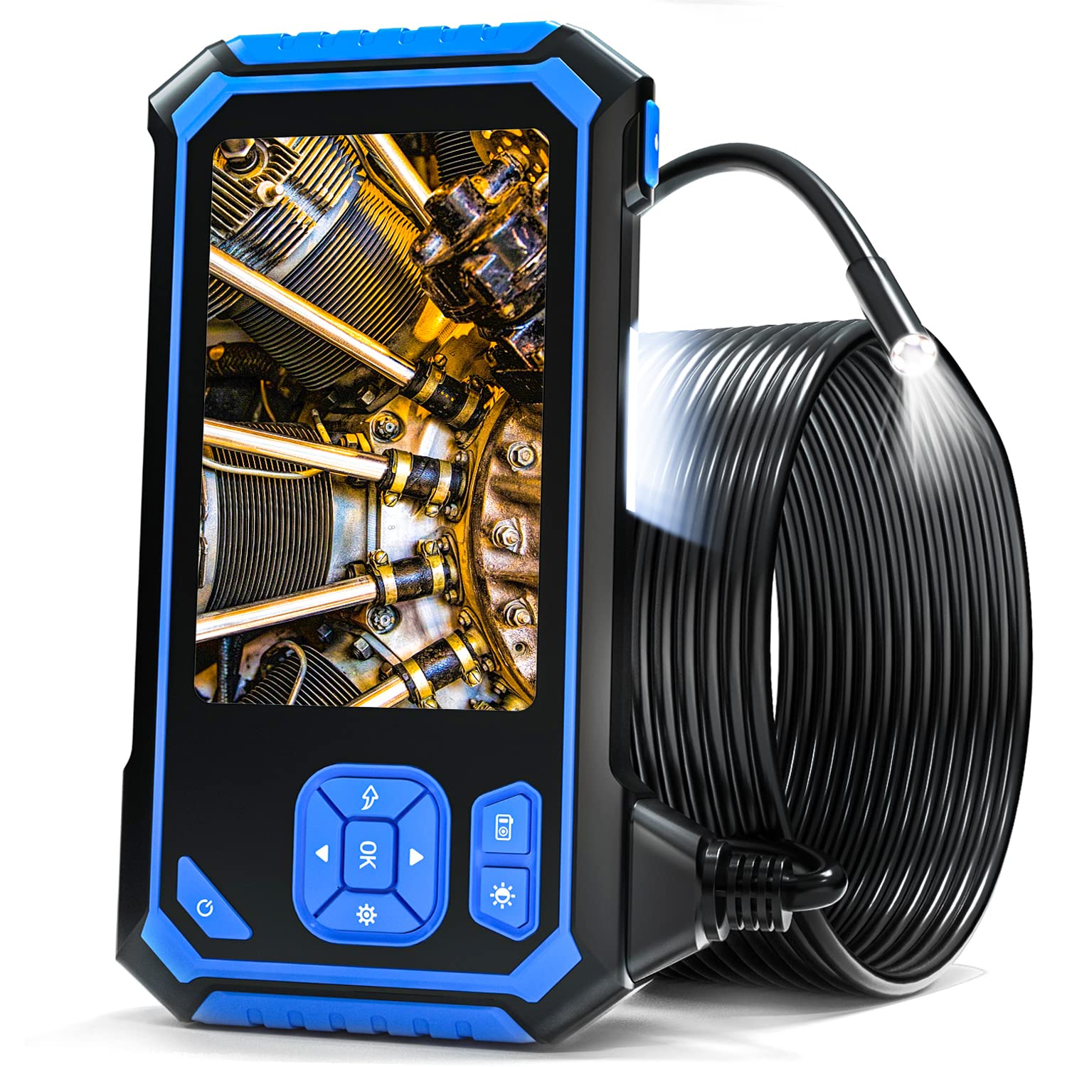 Industrial Endoscope, SKYBASIC Borescope Snake Camera with 32GB Card, IP67 Waterproof Sewer Inspection Camera HD 4.3'' LCD Screen with 6 LED Lights, Semi-Rigid Cable, Four Helpful Tools - 16.5FT