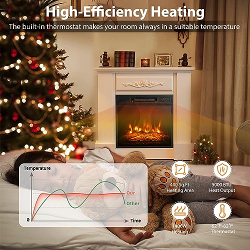 S AFSTAR Electric Fireplace with Mantel, 1400W 32 Inch Fireplace Heater with Remote Control, 6H Timer, Adjustable 3D Flame Effect, Thermostat, Electric Fireplace Heater for Living Room (Brown)