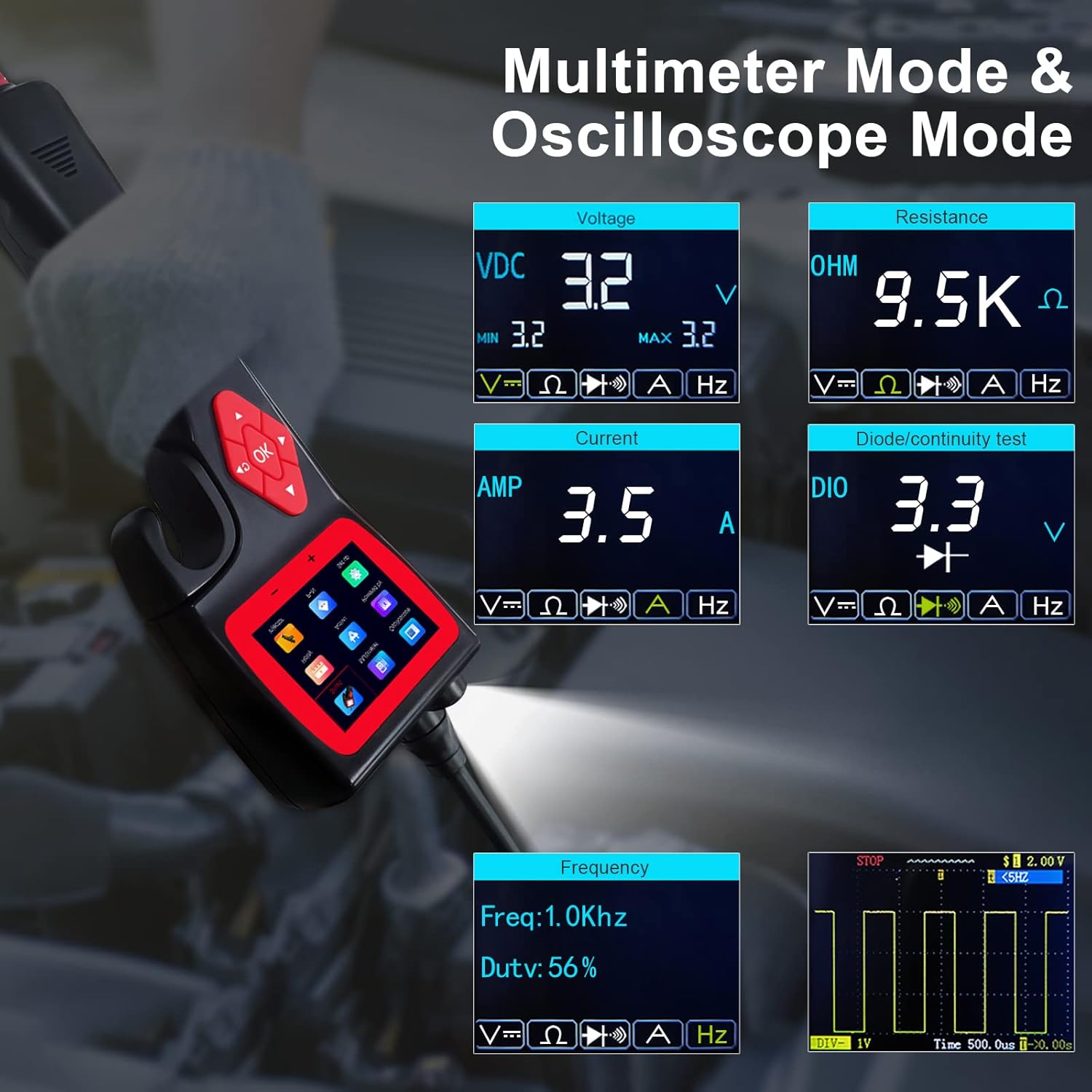 TopDiag P200 Automotive Circuit Tester, Power Circuit Probe Kit, 9~30V with Multimeter/Relay/Fuel Injector Tester/Activating Component/0~5V Power with 20ft Cable for 12V 24V Vehicle