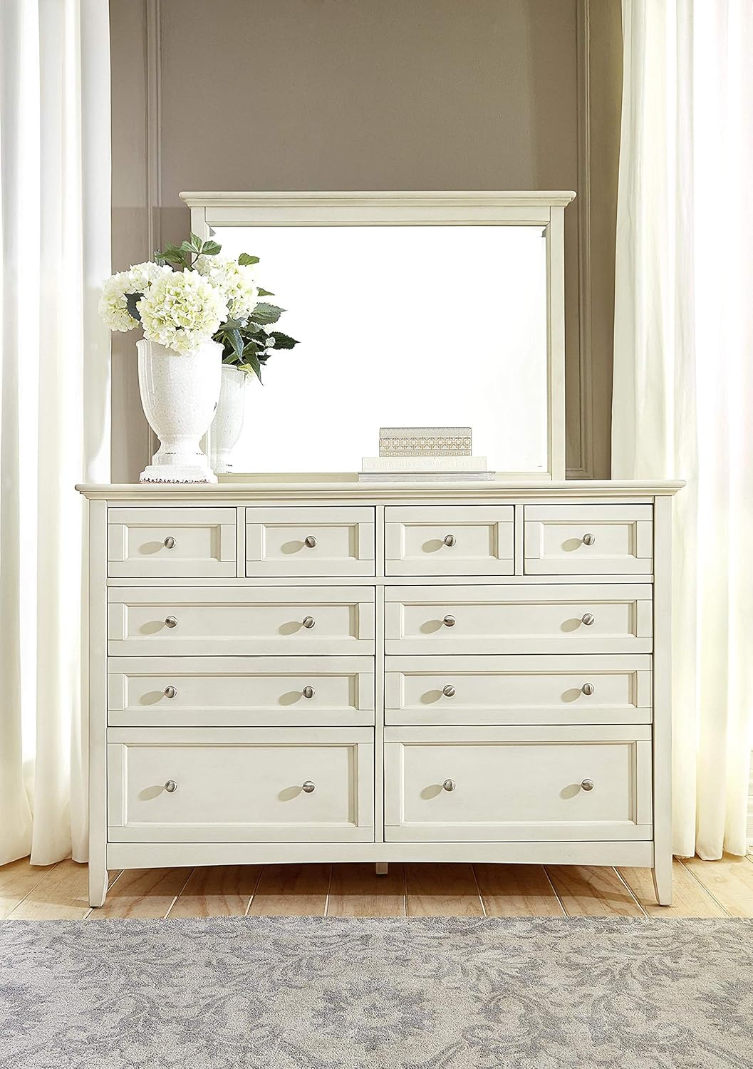 Northlake 8 Drawer Coastal Solid Wood Double Dresser in White Linen