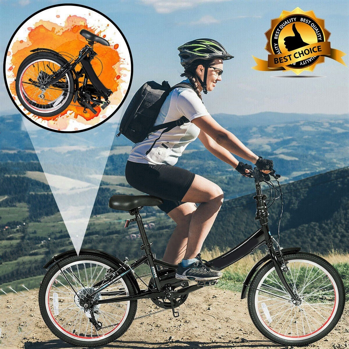Lightweight 20 Inch Folding Bicycle W/ 7-Speed Drivetrain