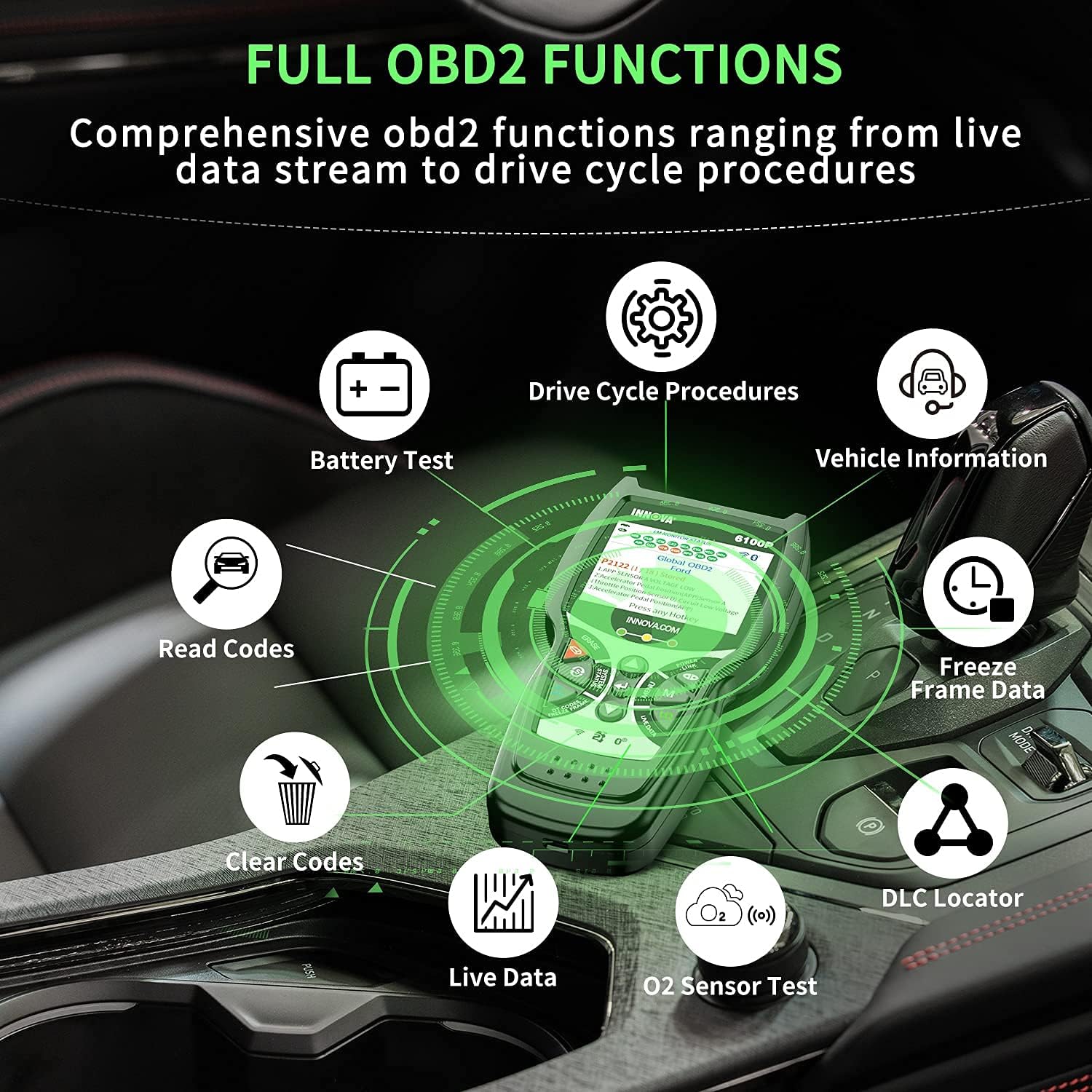 INNOVA 6100P OBD2 Scanner ABS SRS Transmission, Car Code Reader Diagnostic Scan Tool with Oil Reset /Battery & Alternator Test /Full OBD II /Live Data /Repair Solutions 2 APP
