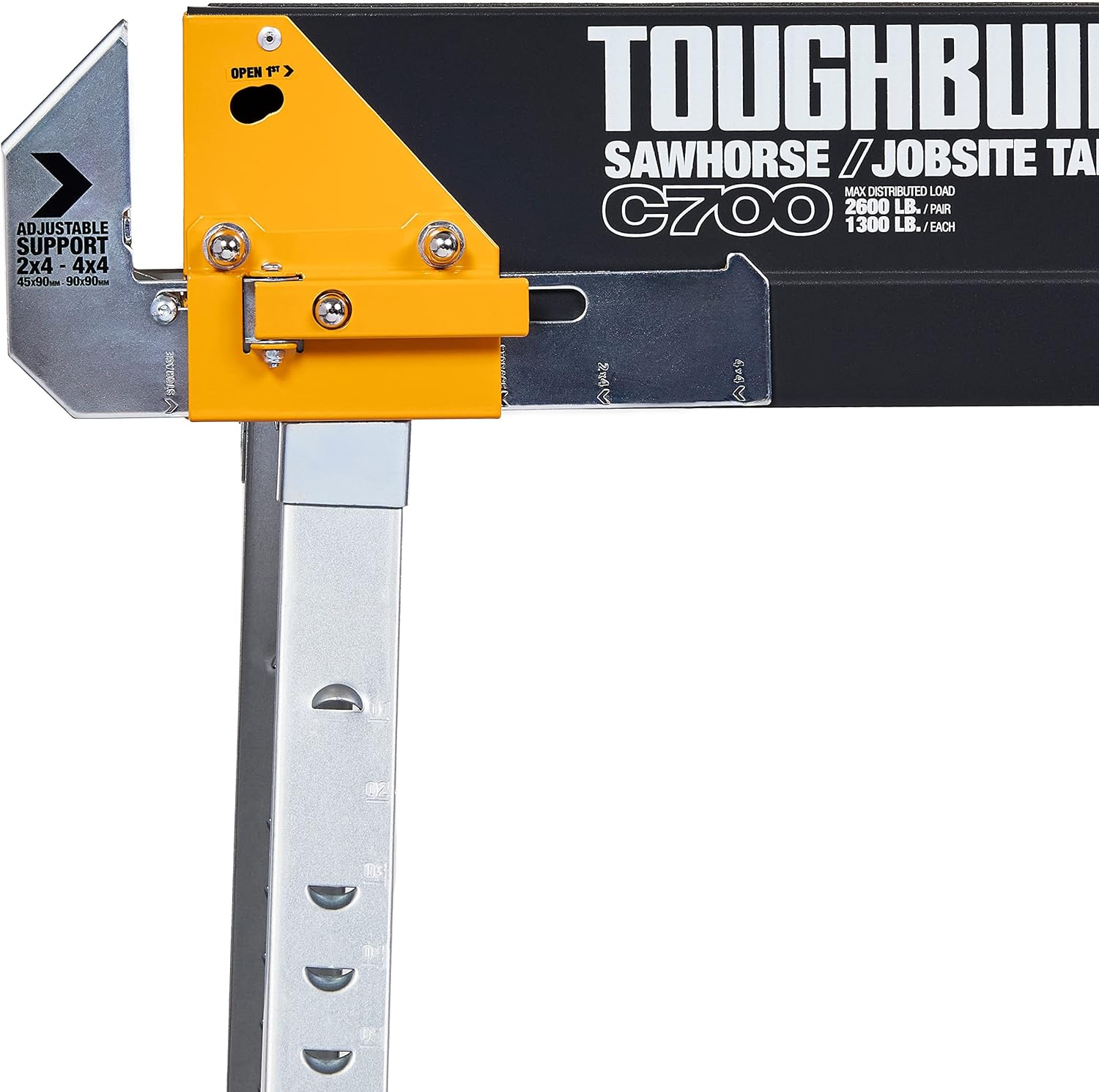 ToughBuilt - Folding Sawhorse - Sturdy, Durable, Lightweight, Heavy-Duty, 100% High Grade Steel - Adjustable up to 4x4 Size Support Arms - 1300 LB Capacity - (TB-C700) - 2 Pack