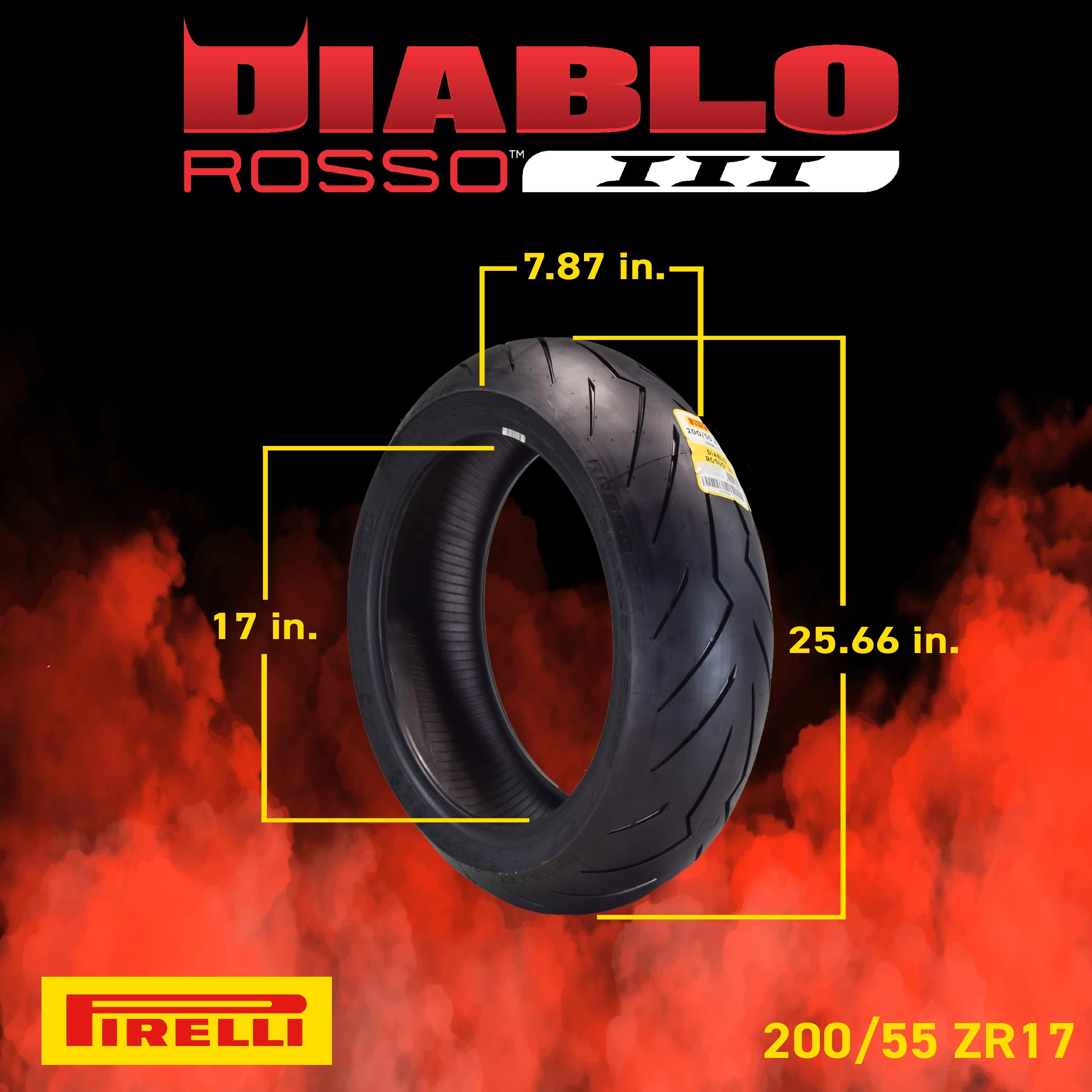 Pirelli Diablo Rosso III 120/70ZR17 200/55ZR17 Front & Rear Motorcycle Tire Set 120/70-17 200/55-17