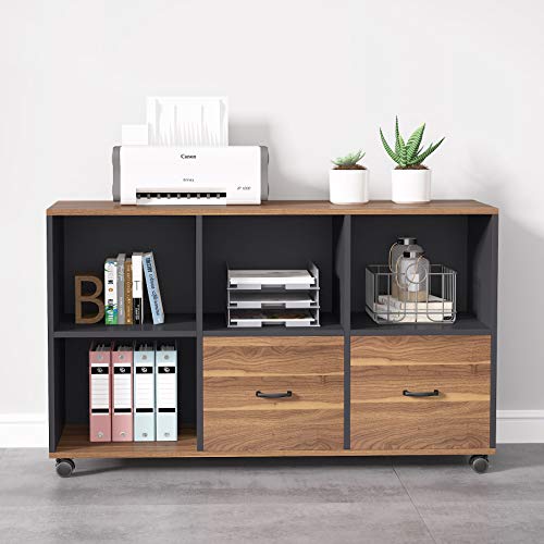 Tribesigns 63 inches Executive Desk and 47" lateral File Cabinet, L-Shaped Computer Desk Home Office Furniture Set with Drawers and Storage Shelves, Office Table with Cabinet (walnut+White, 63)