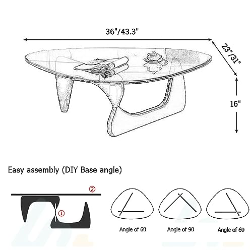 Mid-Century Modern Coffee Table,Solid Wood Triangle Coffee Table,Abstract Coffee Table Wooden Center Table Oval Coffee Table for Living Room(36" Lx23 Wx16 H, Walnut)