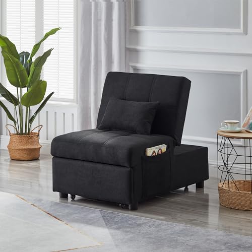 3-in-1 Multi-Functional Sofa Bed,Sleeper Chair Bed,Adjustable Backrest Recliner with Modern Linen Fabric for Bedroom Living Room Apartment Small Space (Grey)