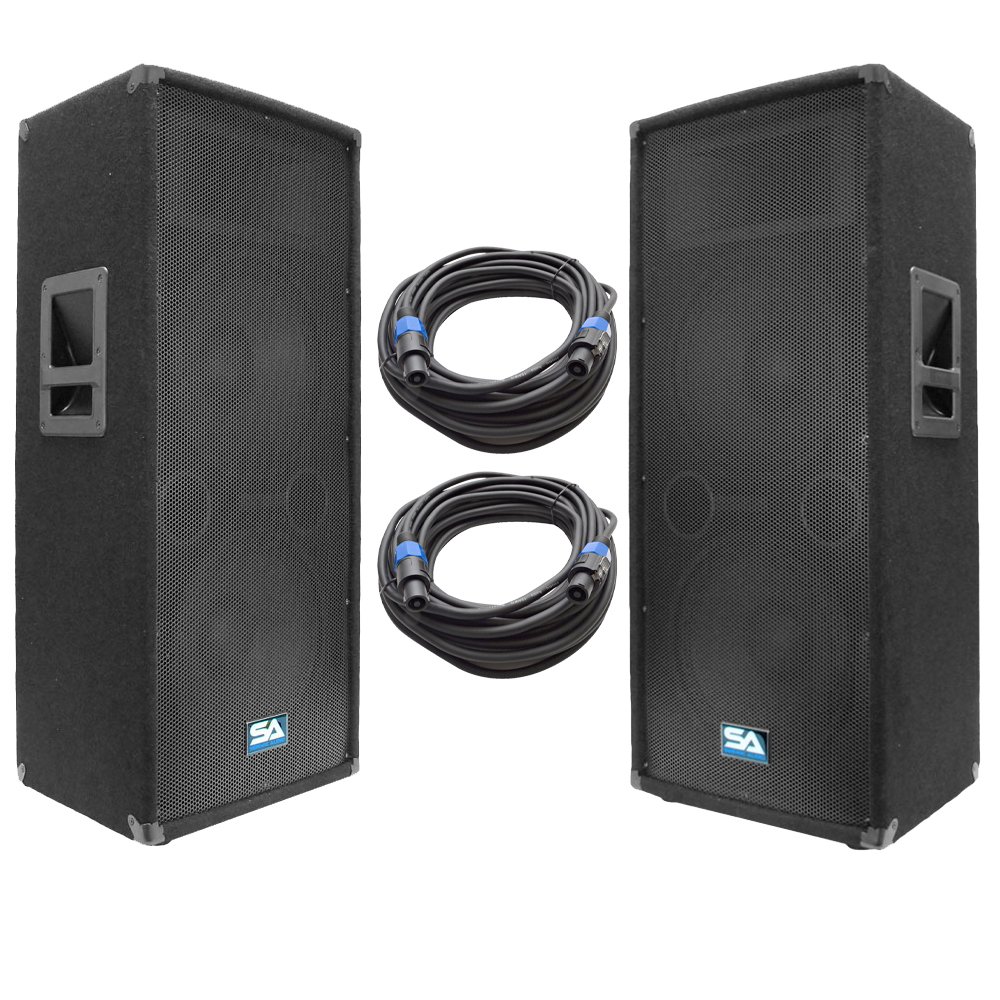 Seismic Audio - SA-122T-PKG23 - Pair of Dual 12 Inch PA/DJ Loudspeakers and 50' Speaker Cables - Dual 12 Inch Club,Party Loud Speakers