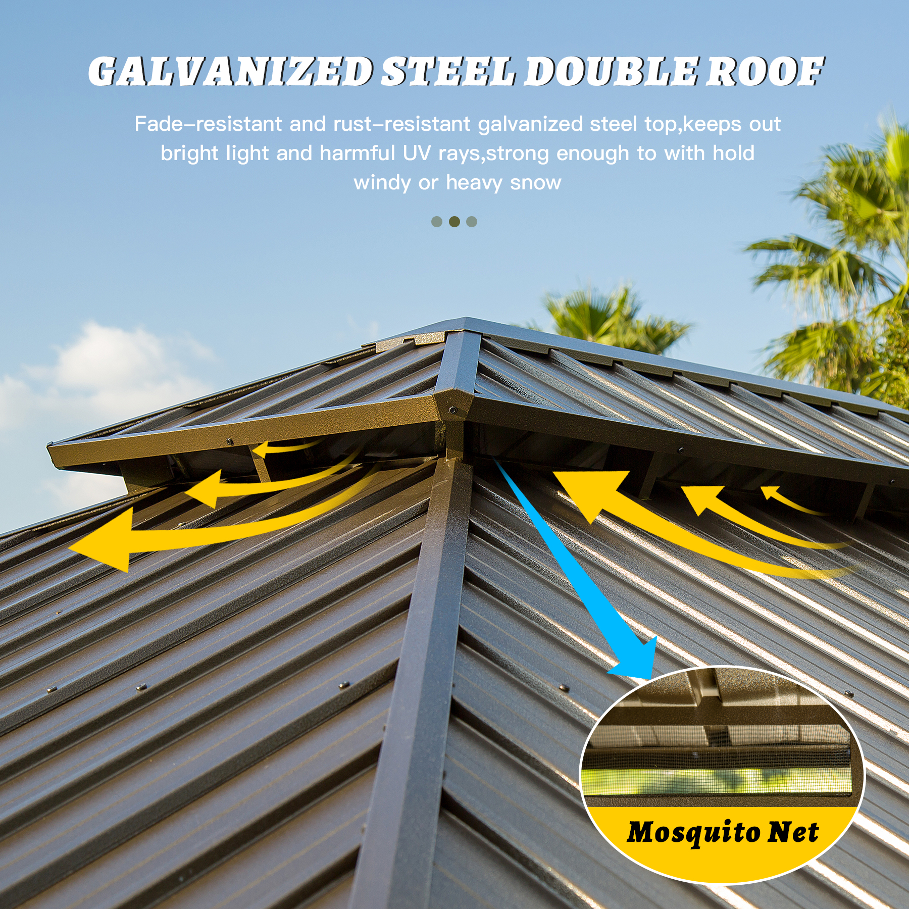 Mydepot Outdoor Aluminum Gazebo Canopy With Hardtop, Mosquito Netting, Curtains