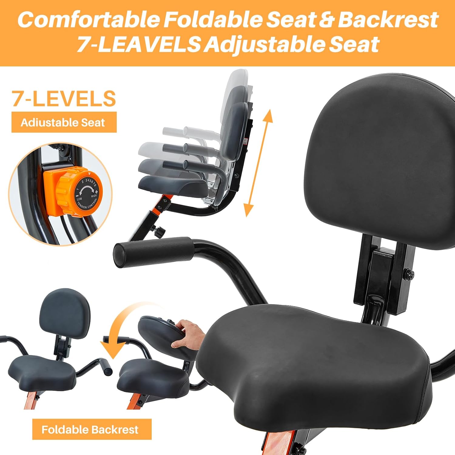 FULLFIT Folding Exercise Bike, Foldable Fitness Stationary Bike Machine, Upright Indoor Cycling Bike, Magnetic X-Bike Adjustable Resistance, Bottle Holder & Back Support Cushion for Home Gym