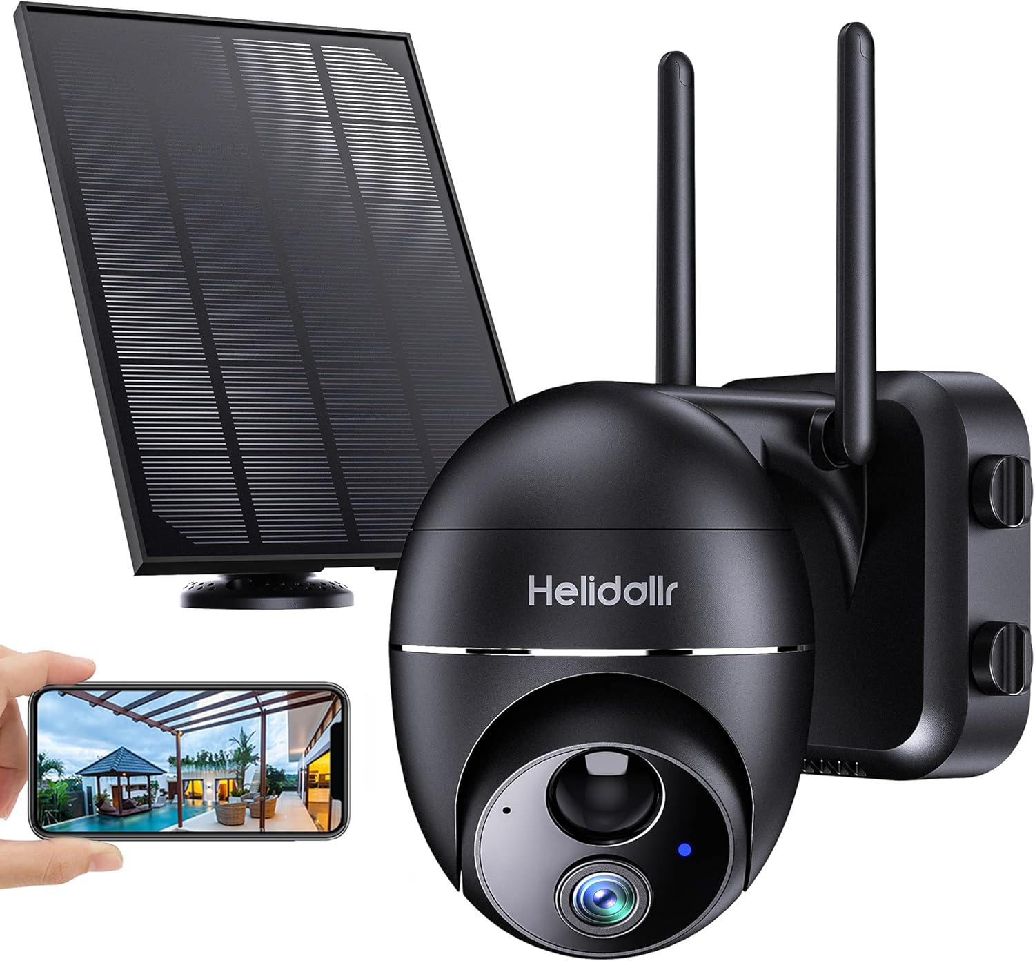 Helidallr Security Camera Outdoor, 1080P WiFi Wireless Outdoor Security Camera with Solar Panel, 15000mAh Rechargeable Security Cameras IP66 Waterproof 355° PTZ Outdoor Camera, AI & PIR Detection