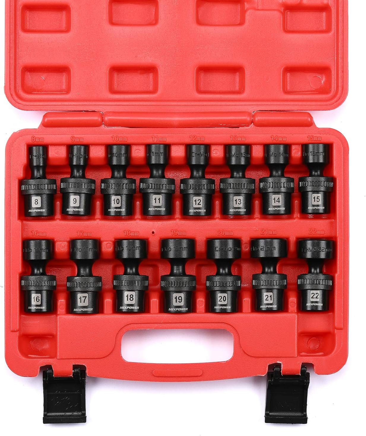 MIXPOWER 10-piece 3/8" Drive Shallow Universal Impact Socket Set, Metric,10-19mm, Swivel Socket with Flexible Wobble, CR-MO